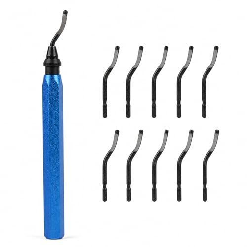 Juego de Herramientas de Desbarbador Manual, Completo 10 Piezas Repuestos de Acero Rápido, Desbarbador Metales y Plásticos, para Piezas impresas en 3D de metal, Acero, Cobre, Aluminio y Uso Doméstico