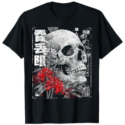 Rosso Ragno Giglio Fiore Cranio Scheletro Anime Giapponese Maglietta