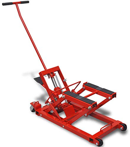 Mangloder - Plataforma elevadora hidráulica de motocicleta ATV 680 kg rojo de acero fundido con mango en forma de T, altura de elevación 118-368 mm, portátil, para taller, garaje, mantenimiento de