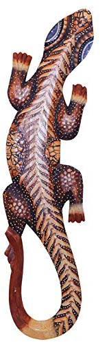Woru Deko-Gekko Lino aus Holz, in 2 Größen erhältlich, natur, verziert, Wandschmuck, Wand-Dekoration (ca. 50 cm)