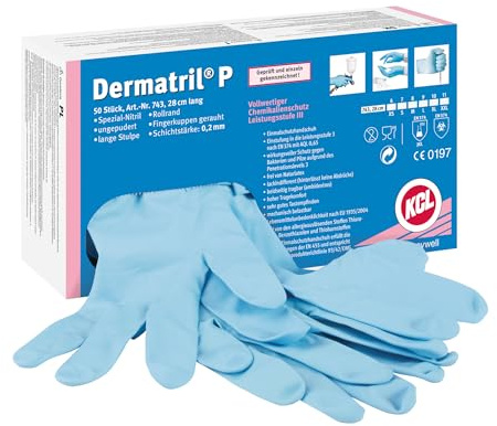 KCL Dermatril® P 743 Einweghandschuhe für Rechts- und Linkshänder, Nitril, Wasserdicht, Geeignet für die Lebensmittel-/Chemieindustrie, Blau, Größe 6XS, 074306082C (Schachtel mit 50 Stück)