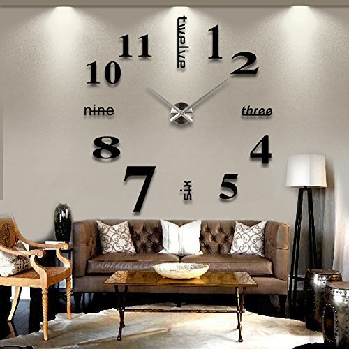 ZJchao 3D Wanduhr, 3D Visuelle Aufkleber DIY Wanduhren, Rahmenlose Wanduhren DIY Clock Moderne Wandtattoo Spiegel Oberfläche Aufkleber Dekoration Home Quarzuhr (Schwarz)