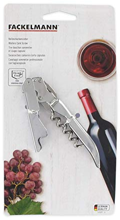 Fackelmann Sacacorchos de Sumiller 3 en 1, Descapsulador y Cortador de Cápsulas, Apertura en 2 Tiempos, Acero inoxidable y Níquel, Color Inoxidable, 12 x 2.5 cm, 1 Unidad