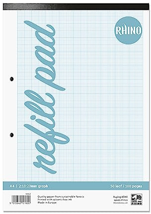 Rhino Graph Paper A4 Pad, 100-Page / 2:10:20mm Ruling, 1-Pack, Grid Paper Pad, For Maths & Science, Office & School Stationery Supplies