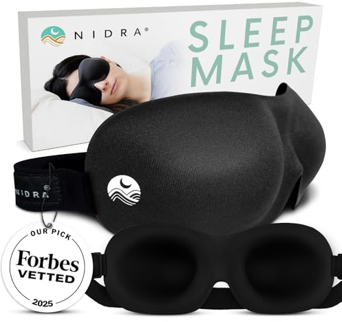 Luxuriöse patentierte Schlafmaske, Nidra® Deep Rest Augenmaske mit konturierter Form und verstellbarem Kopfgurt, schlafen Sie überall und jederzeit tief