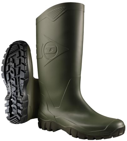 DUNLOP Dane – Bottes de jardin et de pluie imperméables pour hommes et femmes – PVC - Embout souple - Bottes en caoutchouc Antidérapant - Pêche – Vert/Noir – Pointures 45