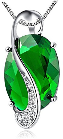 Kim Johanson Damen *Saphir* Silber Halskette mit Anhänger in Grün Oval Tropfen mit Cubic Zirkonia Steinchen besetzt inkl. Schmuckbeutel