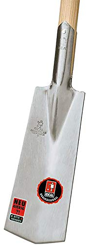 IDEAL-Spaten Spieker Form | Blatt 320 × 110 mm | Eschen-T-Stiel 85 cm | mit Tritt | selbstschärfend & konisch gewalzt, Profiqualität für schwere Böden und Torfarbeiten, Made in Germany