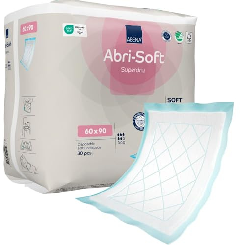 Abena Abri-Soft Superdry Disposable Incontinence Bed Pads with Adhesive Tape, Size 75 x 90cm, Pack of 30, Absorbency of 1000ml, Disposable Bed Pads and Bed Protectors