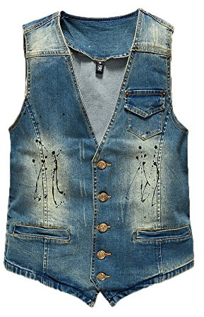 Veste De Gilet en Jean Cowboy Jeans Veste Tops Casual sans Manches Denim Gilet Classique Slim Blouson Homme Bleu L