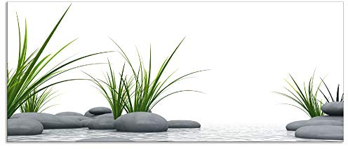 ARTland Spritzschutz Küchenrückwand aus Alu für Küche Herd Spüle 120x50 cm (BxH) mit Motiv Natur Zen Wellness Spa Yoga Asien Gräser Stein Weiß T6CD