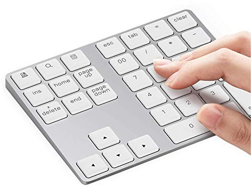 KINGCOO Mini Teclado Numérico Inalámbrico, Recargable Bluetooth Aluminio Numpad con 34 Teclas para Laptop Windows PC Windows iOS Android Tableta (Plata)