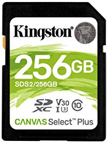 Kingston Tarjeta de Memoria SDHC Canvas Select Plus de 256 GB, Clase 10 UHS-I U1 V10 de 100 MB/s con Embalaje Libre de frustración (SDS2/256GBET)