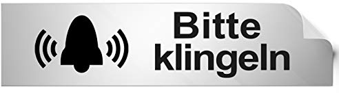 Kinekt3d Leitsysteme Folienschild Türschild • Bitte klingeln • PVC Hinweisschild • 160 x 40 mm Silber • selbstklebend • Kratzfester Druck • UV Beständig