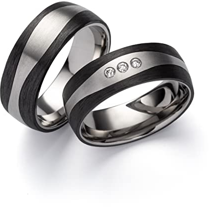 Schmuck Depot Trauringe, Titan Carbonringe, Diamant (0,045 ct w/si), Partnerringe, Eheringe, Hochzeitsring (Gravur/Etui/Garantie) | 3856