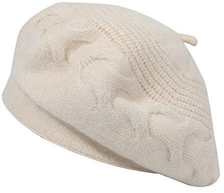 ZLYC Béret Français Réversible en Cachemire de Couleur Unie pour Femmes et Filles(Beige uni.),Taille Unique