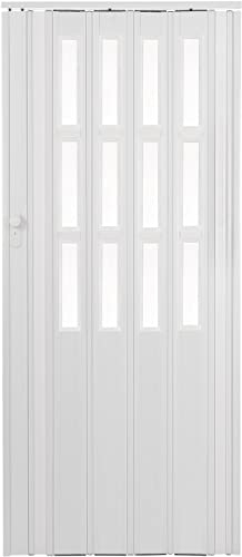 Standom Falttür mit Schiebetürmechanismus Höhe 203 cm, Breite bis 85 cm, Weiß, Modern, Kunststoff, Verschließbar mit Schloss und Schlüssel, Inkl. Montagematerial und Führungsschienen, Sofort Lieferbar