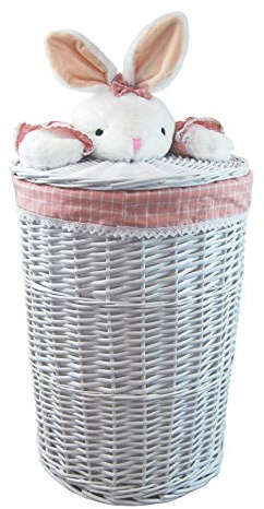 Wäschekorb Wäschesammler Weide weiß rund mit Deckle rosa 3x Varianten (Rund S D.32 H.48cm)