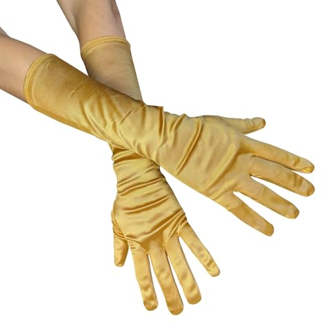 Lange Satin-Handschuhe für Erwachsene, 1920er-Jahre, Opernhandschuhe für Hochzeit, Ballsaal, Weihnachten, Cosplay, Party, Kostüm, Zubehör G3, gold, Einheitsgröße
