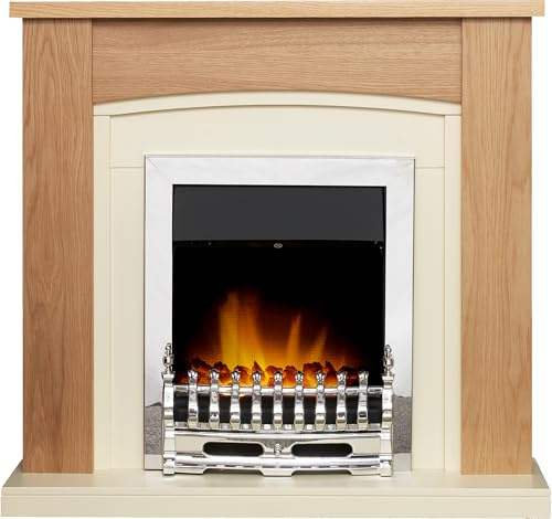 Adam Chilton Fireplace in Oak & Cream with Blenheim Electric Fire in Chrome, 39 Inch