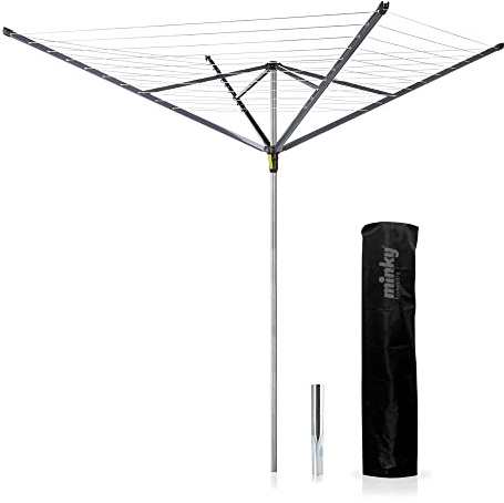Minky Heavy Duty Easy Breeze 50m 4 Arm Rotary Airer Washing Line with Stay Taut Lines, Cover and Metal Soil Spike