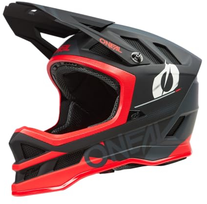 O'NEAL | Mountainbike-Helm | MTB Downhill | Dri-Lex® Innenfutter, Ventilationsöffnungen für Luftstrom, ABS Außenschale | Blade POLYACRYLITE Helmet Haze V.23 | Erwachsene | Schwarz Rot | Größe L