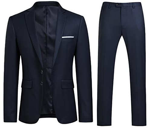 YOUTHUP Herrdräkt slim fit 2-delad formell affärsdräkt blazer och byxor flera färger tillgängliga, marinblå, XXL