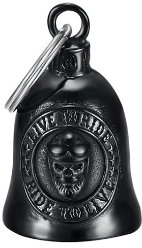 MOCY BELL - Clochette Moto Skull Live to Ride Guardian Gremlin Mocy Bell Acier inoxydable Noir