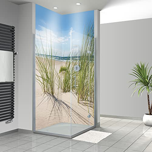 WANDFREUDE individuelle Duschrückwand Aluverbundplatte auf Maß (2 Stück - Einsamer Strand - Premium Brillant Lack) – Dusche Wandverkleidung Duschwandverkleidung Duschrückwände