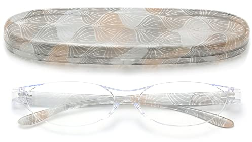 VEVESMUNDO Damen Lesebrille Blaulichtfilter Katzenaugen Vintage Blumen Randlos Rahmenlos Anti Blaulicht Lesehilfe Sehhilfe mit Etui (1 Stück Grau Lesebrille Set, +3.5)