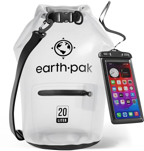 Earth Pak vattentät dry bag med blixtlåsficka – vattentät dry bag-ryggsäck håller utrustningen torr för båtliv, strand, kajaktillbehör, vattentätt telefonfodral