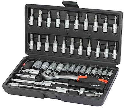 ValueMax 46-Piece Socket Wrench Set| 1/4“ Socket Set| Cr-V Steel Ratchet Set| Mechanic Tool Kit| Car Repair Tools