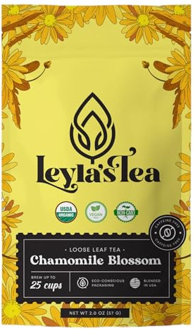 Chamomile Tea Loose Leaf | Organic Chamomile Blossom Tea | Premium Quality for Outstanding Taste and Sweet Floral Aroma | Eco-Conscious Biodegradable Kraft Bag | by Leyla's Tea