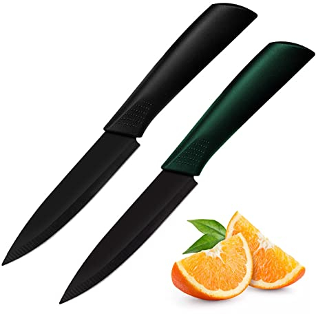 Lomgwumy Fruit Knife, Fruit Knife Set, The Black Blade is More Advanced, Fruit Knives Small is Suitable for Most Vegetables, Fruits and Meat（Black and Green） (2)