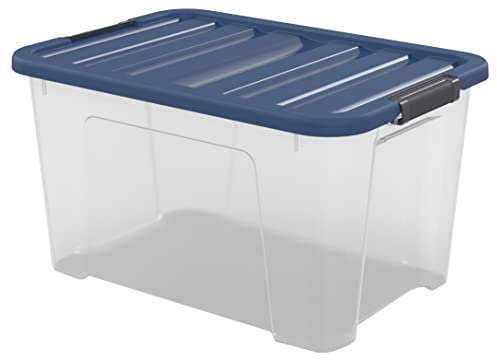 Sundis Wave Box, scatola portaoggetti 45l, con coperchio a clip, plastica trasparente, impilabile, ideale per riporre la camera da letto, i giocattoli, l'ufficio, la soffitta o il garage