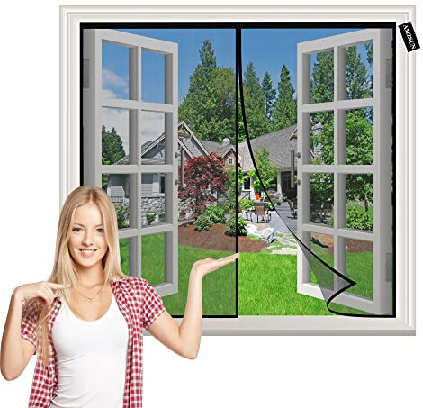 Magnetic Window Screen Outdoor 70x145cm Hands Free Mesh Screen Door DIY Retractable Garage Door Window Screen Keep Away from Mosquitoes Let Fresh Air in Black