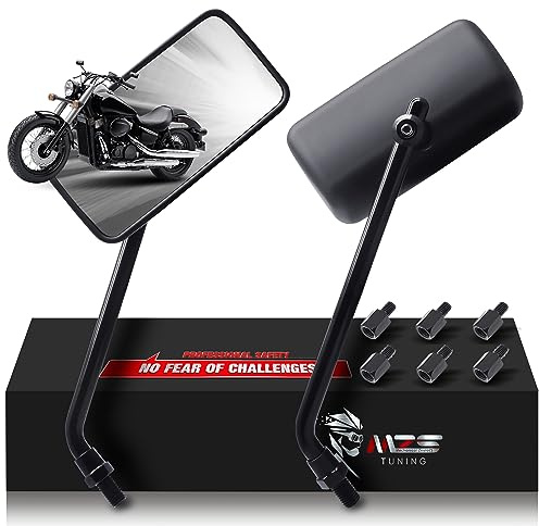 MZS Rectangle Motorcycle Mirrors, 10MM 8MM Mini Motorbike Rear View Side Mirror Adjustable Handlebar Black Universal Compatible with Street Bike Touring Cruiser Adventure Scooter Coolster Moped