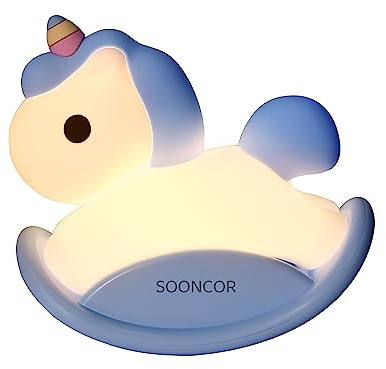 SOONCOR Unicorno Luce Notturna Lampada da Comodino Cavallo a Dondolo USB Ricaricabile Silicone Timer Luce Notturna LED Touch Regalo per la Camera dei Bambini, Bambini, Adulti.