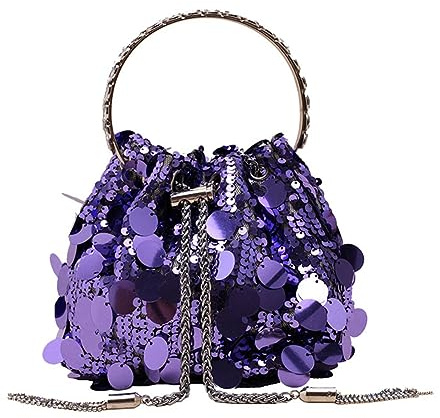 Yurosiay Pailletten Abendtasche Damen Mode Kordelzug Handtasche Mit Metallquaste Glitzer Pailletten Eimertasche Schultertasche Umhängetasche Glänzende Clutch Abendtasche Kettentasche Schwarz