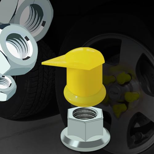 E-Vniko Long Reach Wheel Nut Indicator with Dust Cap for Yellow 32 MM Nuts HBL32 Nut Indicator, PP Material - 10PCS
