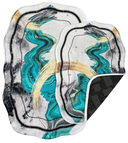 HOMELUX Badematte Set rutschfest, 2 Teilig Badezimmerteppich Weicher Badteppich Waschbar Badvorleger Saugfähige Modern 60×90 cm+60×50 cm Für Dusche Badewanne Schlafzimmer Küche Wohnzimmer Toilette