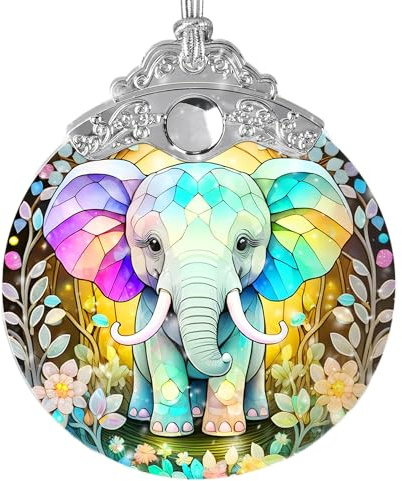 Stained Glass Suncatcher, Jocidea Elephant Ornament, Christmas Ornaments, Holidays Ornaments, Christmas Tree Decor, Elephant Decor for Home, Elephant Gifts