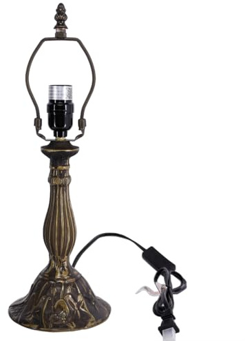 WERFACTORY Tiffany Table Lamp Base Replacement Only, Metal Zinc, Wide 6 Height 18 Inch, Fit for 8, 10, 12 Inch Tiffany Style Stained Glass Lampshade, Dark Bronze Finish, Push Switch On Cord