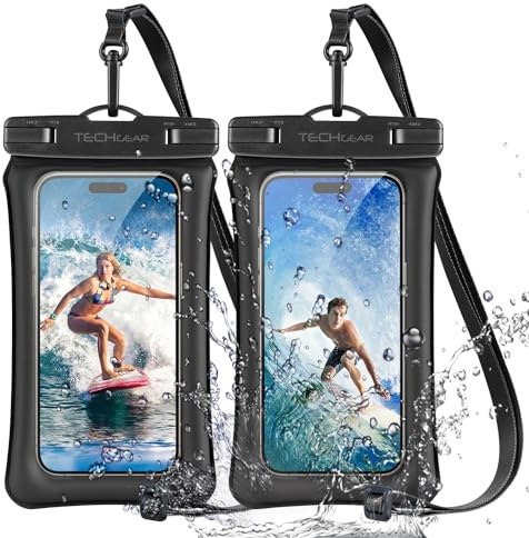 TECHGEAR Vattentät telefonpåse, [2-pack] IPX8 flytande fodral för simning, vattentät telefonväska med snodd kompatibel för iPhone 16e 16 15 14 13 12, Samsung Galaxy S25 S24 S23 Ultra A16 A35 A26 etc