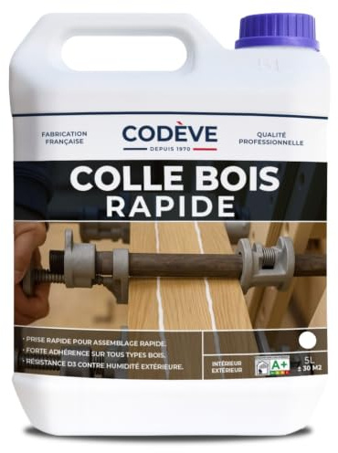Colle Bois Rapide - Codeve Bois - 5L - Intérieur/extérieur - Pour L'assemblage Rapide De Votre Bois Soumis à L'humidité En Extérieur.