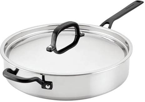 KitchenAid 5-Ply Clad Stainless Steel Stainless Steel Induction Saute Pan with Lid, 5 Quart - Polished Stainless Steel