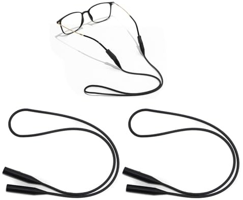 KRYMSON Lot de 2 cordons à lunettes de sport, réglables, antidérapants, en silicone, noirs, Noir , taille unique