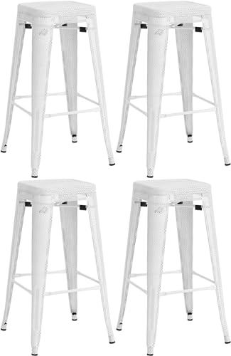 CLP Set di 4 sgabelli da Bar Fletcher I Sgabello da Bar impilabile con Protezioni per Il Pavimento e poggiapiedi I Sgabello da Bar in Metallo, Colore:Bianco