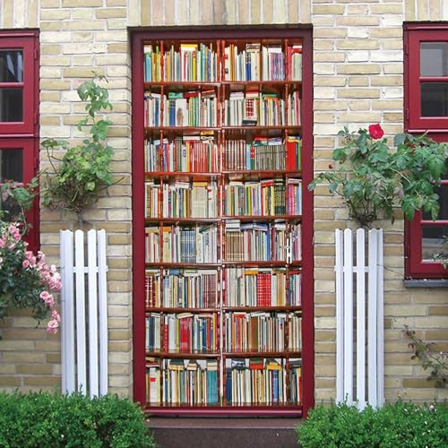 Türfolie Selbstklebend Bücher Im Retro-Regal 95 X 215 Cm Türaufkleber Türtapete Selbstklebende 3D Wohnzimmer Schlafzimmer Wasserdicht Fototapete Türfolie Poster Tapete - Türwandaufkleber -3T8H0R0H4C7Z