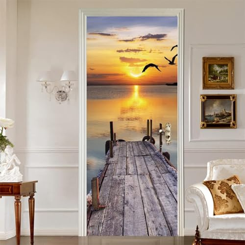 3D-Türfotos Blick Auf Das Meer Bei Sonnenuntergang Selbstklebender Türaufkleber, Türposter, Türtapete, Türbild, Türkunst, Türwandaufkleber 90 X 210 Cm Für Wohnzimmer Schlafzimmer Badezimmer Küchentür